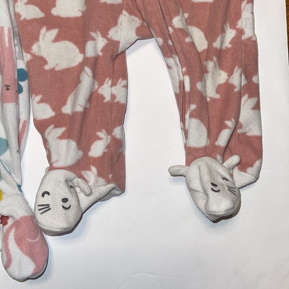 Two Carter’s full zip footie one piece bunny’s Easter animal print 6 months - Picture 3 of 6